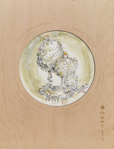 Jedlá záhrada ilustrácia papier a preglejka
